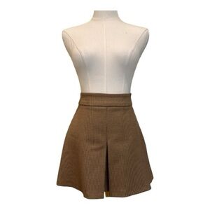 Zara Pleated Mini Skirt - Size S. Tan / Burgandy plaid